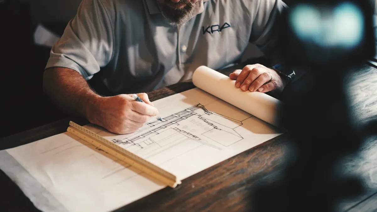 Setting-out drawings on a site table