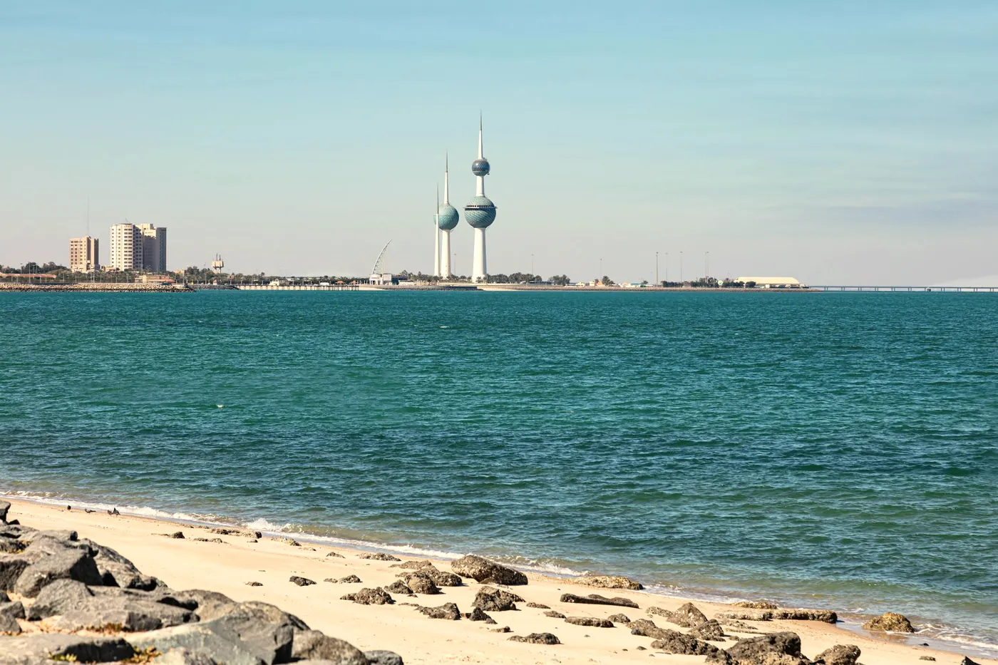 Kuwait Towers on the Gulf shoreline, Kuwait City